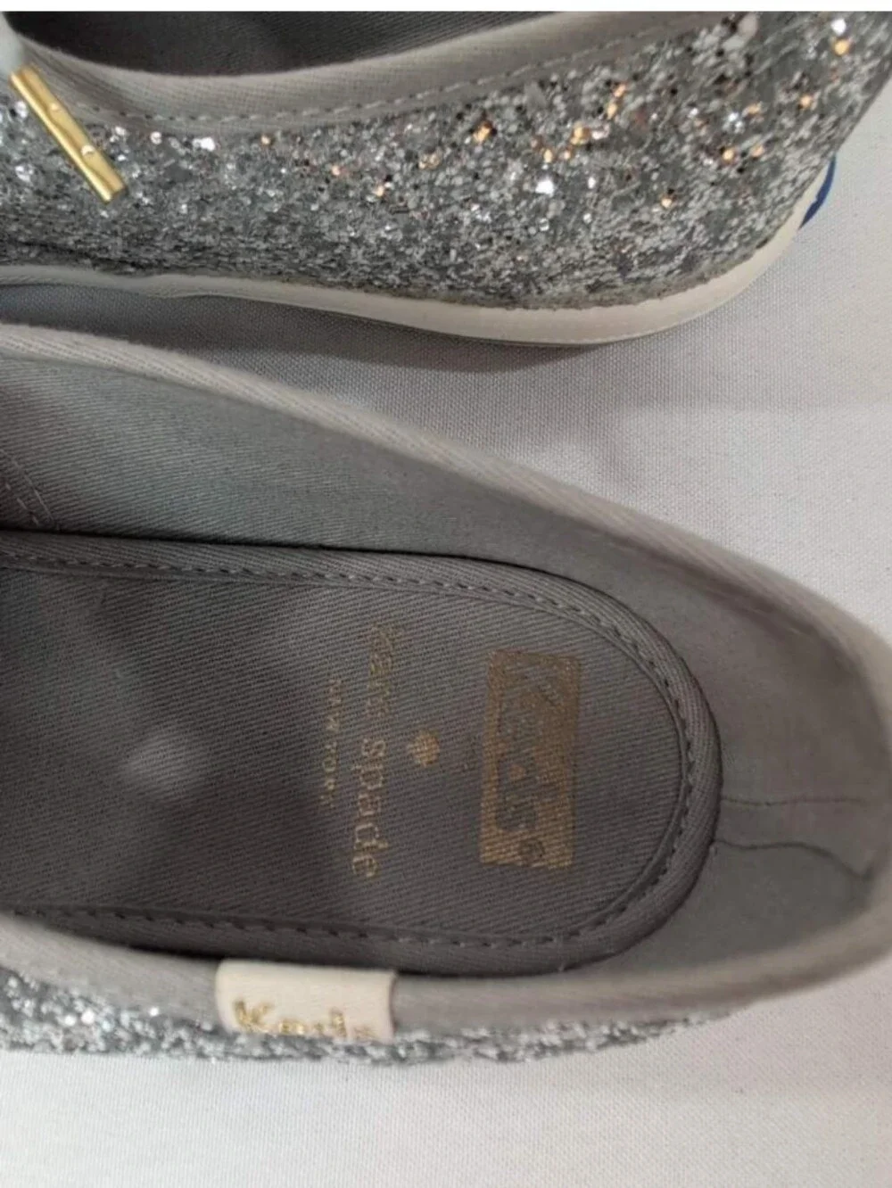 Kate Spade Keds Sliver Glitter Ribbon Lace 8.5 - Picture 6 of 8
